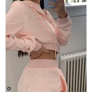 Cry Baby Pink Babygirl Track Suit Velour Set - Crop Zip Up Hoodie & Sweatpants